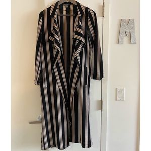 Black, White, Pink striped long blazer cover up